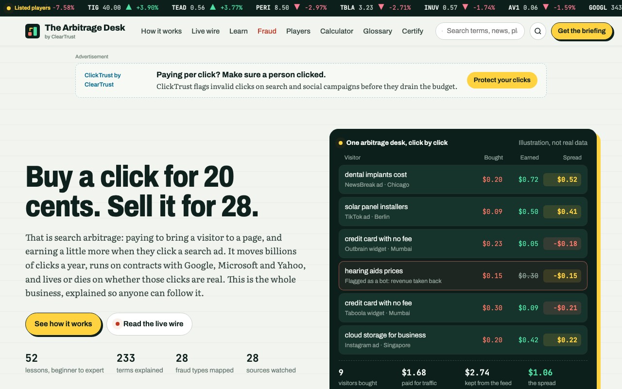 The front page of The Arbitrage Desk